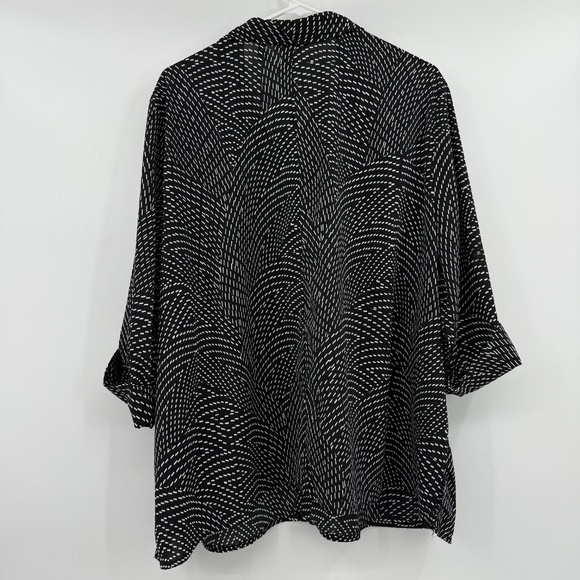 Catherines Top Women 3X Petite Black White Roll Tab Sleeves Button Up Office - Picture 5 of 11
